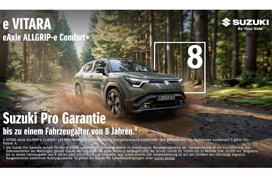Suzuki Deutschland führt mit SUZUKI Pro eine Garantie bis zu einem Fahrzeugalter von 8 Jahren auf alle Modelle ein